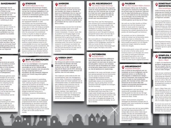 Routekaart van Utrecht Lumen, de lichtkunstroute door de binnenstad van Utrecht, met uitleg over locaties en kunstwerken.